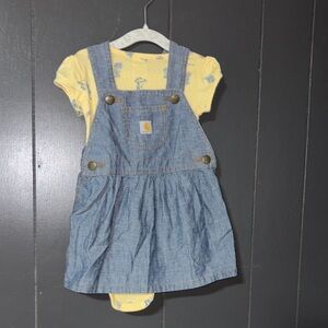 Carhartt Blue Denim Overall Dress with Yellow Shirt